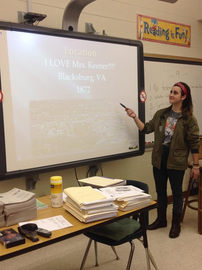 JUNIOR NIA WEBB presents her midterm project on Virginia Teach in her College Bound Reading class. 