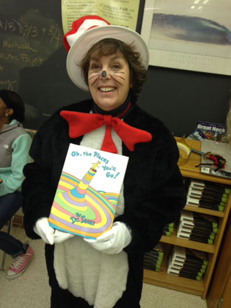 ENGLISH 12 TEACHER Carol Paradiso poses as the Cat in the Hat.