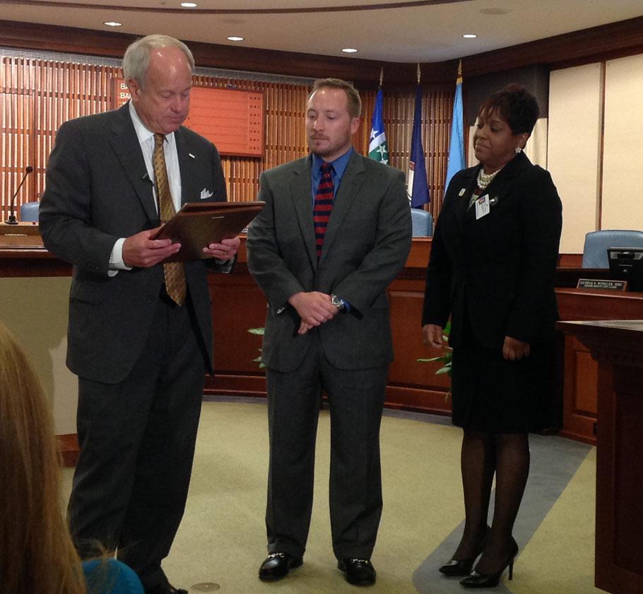 OFFICE MANAGER WENDY Mathis recently recieved an award from Mayor Will Will Sessoms.