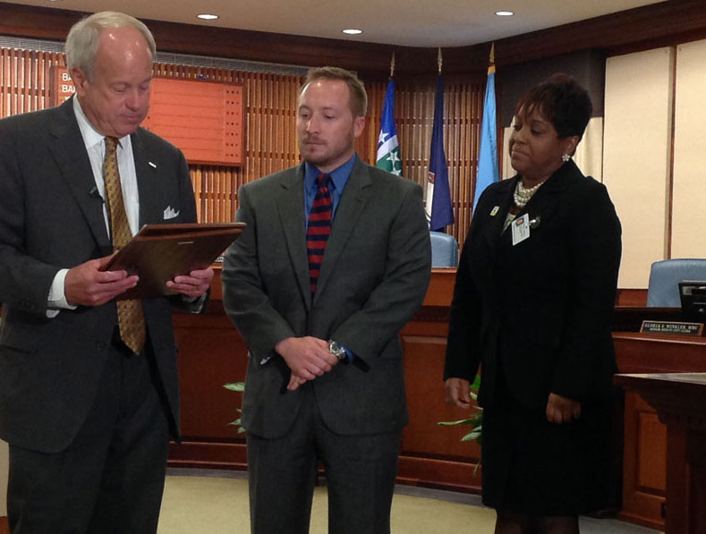 OFFICE MANAGER WENDY Mathis recently recieved an award from Mayor Will Will Sessoms.