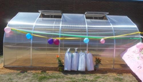 THE FINISHED GREENHOUSE, located behind the gymnasium, stands as a culmination of students hard work and dedication to promote sustainability within the school.