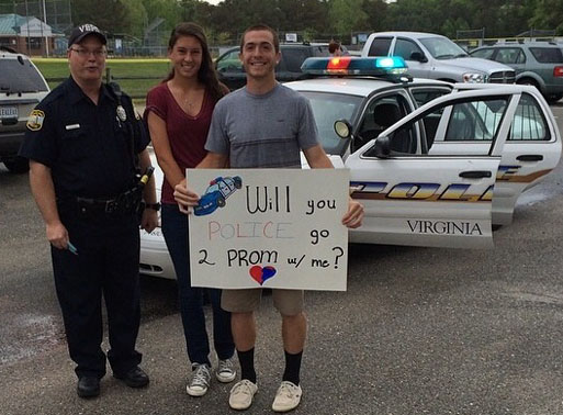 SENIOR CHRIS RUEDIGER uses a police escort to ask his girlfriend to prom.