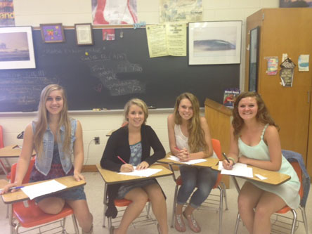 FALCON PRESS PRESENTS its newest Editors-in-Chief, (L-R) sophomore Jessica Peck and seniors Lauren Harris, Elaina Hitchcock, and Bayli Cook.