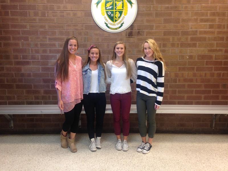 SOPHOMORES CASSIDY ATCHISON, Georgia Drescher, Madison Huff, and junior Bailee Todd style the latest fall fashion.