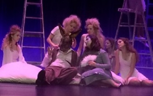 SOPHOMORE JESSICA JAFFE and junior Caitlin Owens perform in the citywide drama production of A Midsummer Nights Dream. 
   