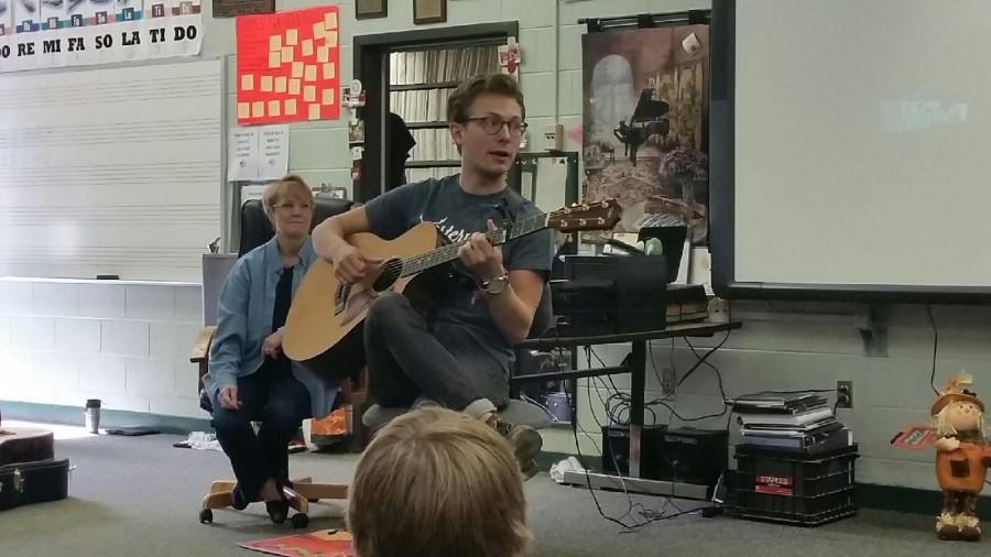 SINGER/SONGWRITER TAYLOR Mathews visited the school for a live performance.