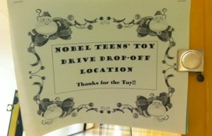 NOBEL TEEN TOY drop off locations were located around the school.