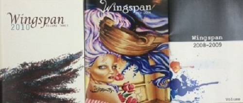 FORMER EDITIONS OF Wingspan, the schools literary magazine.
