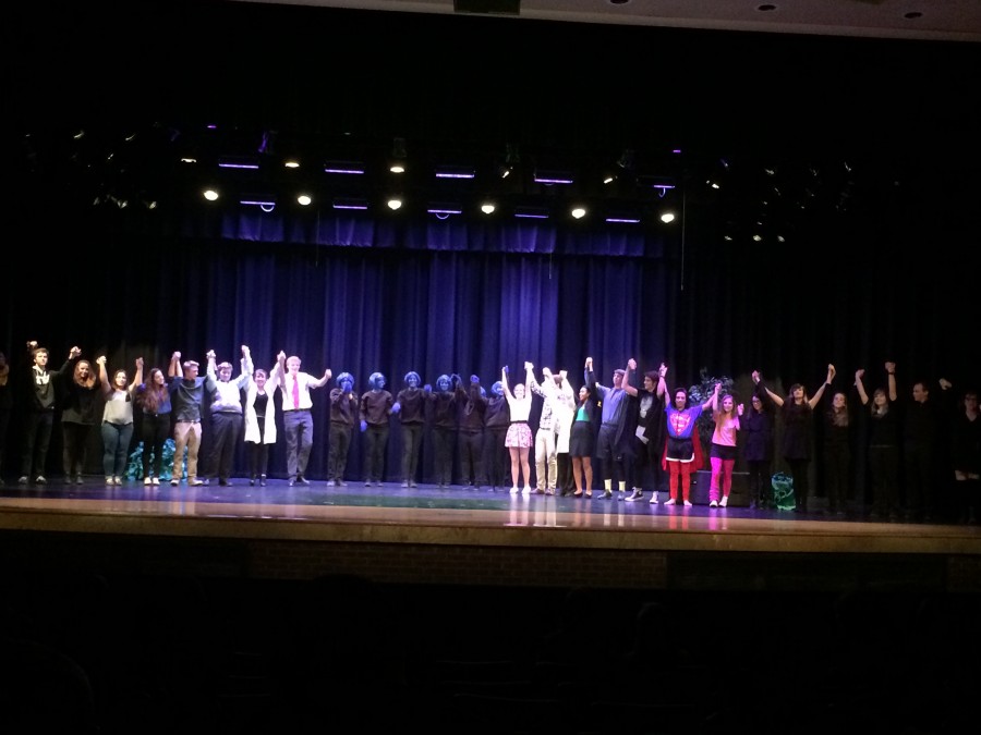 CAST AND CREW closes with a curtain call.