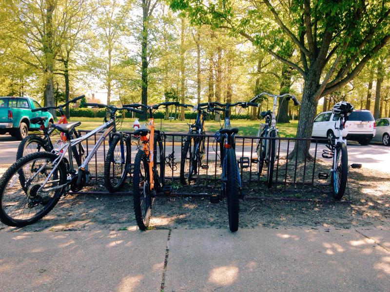 EARTH DAY ENCOURAGES students to ride their bikes.