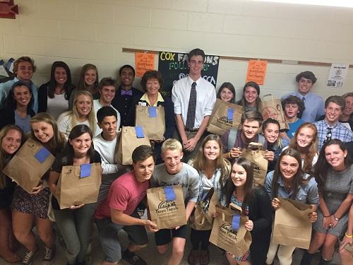 SCA MEMBERS FILL bags for homeless students around the community. 