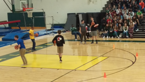 ONE OF THE many pep rally activities that select students participated in.