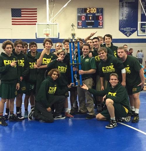 THE WRESTLING TEAM shows off their trophy from The Yorktown Superduals 