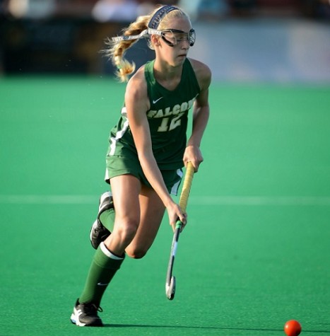 SOPHORMORE FIELD HOCKEY player Leah Crouse running towards a win. 