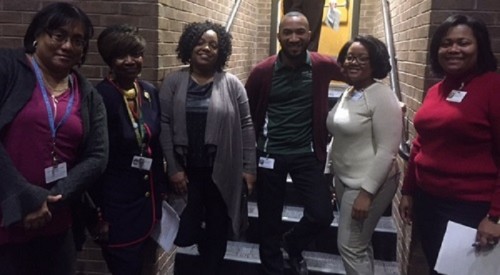 (L-R)FACULTY AND STAFF members Rachel Willey, Dr. Vera McLaughlin, Wendy Matthis, Dominic Ellis, Courtney Bailey, and Dr. Kellie Mason were instrumental in the development and organization of todays assembly