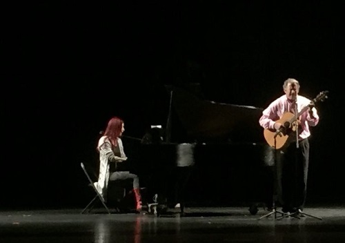 TEACHERS VICTORIA SACHAR-Milosevich and Brian Allard perform at the African-American History Month assembly.