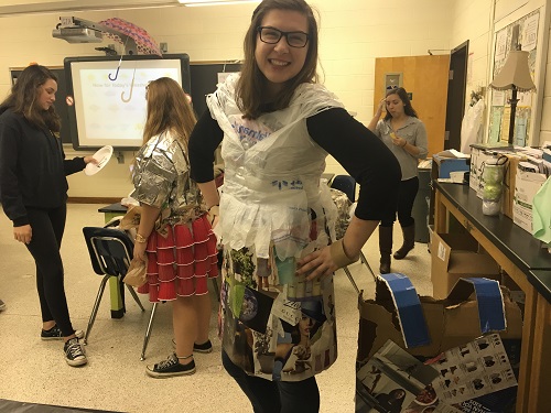 SENIOR HALEY HAVERSON prepares to present her outfit to the class.