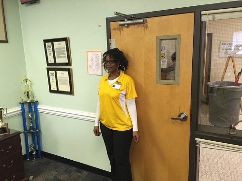 MISS VICK SPREADS her love for teachers by wearing yellow.