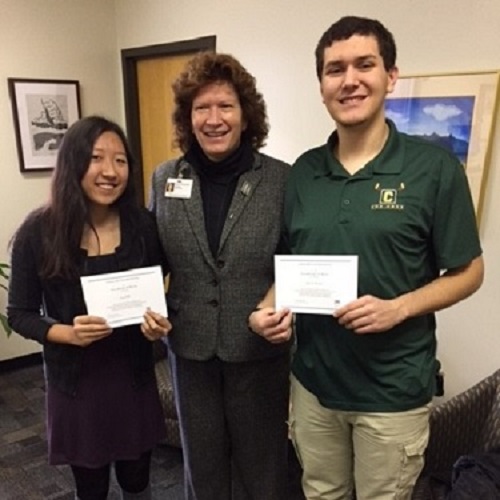 SENIORS SEIMI PARK and Jack Muriano, with Dr. Riesbeck,  were recently chosen National Merit Scholar finalists.