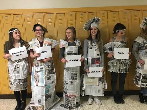 TRASHION SHOW OUTFITS express students different  ideas on past eras. 