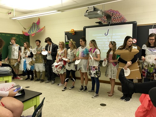 AP ENVIRONMENTAL STUDENTS present their recycled outfits.