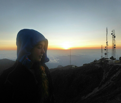 ALUMNUS CASEY SMITH reaches  top of the Volcan Baru in Boquette, Panama, reached after an 11-hour night hike.