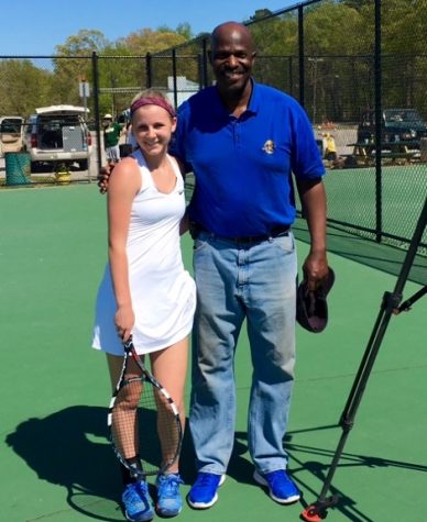 JUNIOR SARAH WHITED, posing with reporter Brian Smith, was recently chosen by Channel 13 as Athlete of the Week. 