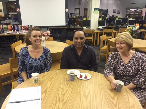 FACULTY MEMBERS (L-R) LAURA Dember, Ordaz Jeter, and Judy Rea sampled some of the Catering students' crepes.