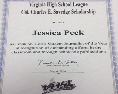 SENIOR JOURNALISM STUDENT Jessica Peck was chosen for this year's Col. Charles E. Savedge Scholarship.