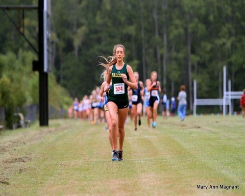 JUNIOR GRACEN SAMUEL competes for the Falcon Girls Cross Country team.