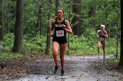 JUNIOR GRACEN SAMUEL competes for the Falcon Girls Cross Country team.