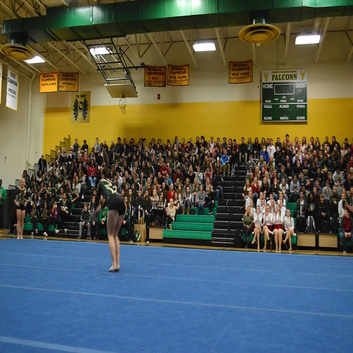 THE WINTER PEP rally featured a performance from the gymnastics team.