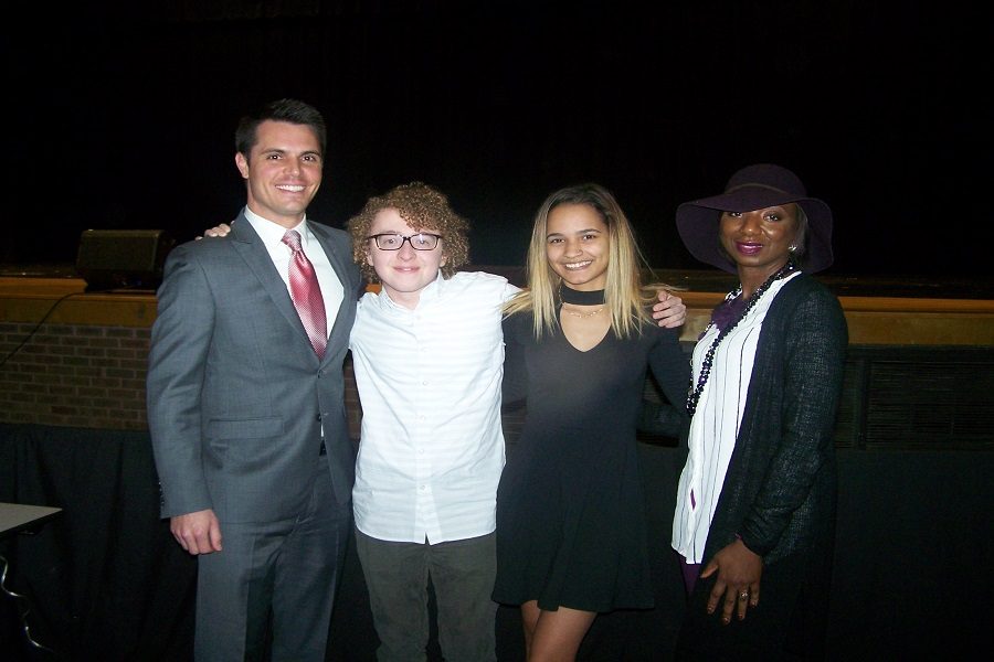 COX IDOL JUDGES included (left-right) Channel 3 News meteorologist Myles Henderson, 2015 Cox Idol winner Jack Colgan,   and Virginian Pilot Fashion Editor Jamesetta Walker posed with (right center) winner junior Axie Brooks.