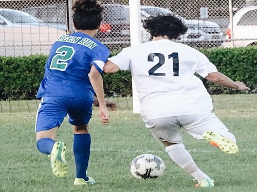 SOPHOMORE RUBEN SANCHEZ reels up for a shot on goal. 