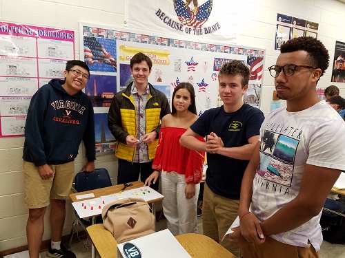 AP COMPARATIVE GOVERNMENT students (l-r)  Jefferson Chen, Ian Lichacz, John Sutter, Andrianna Selles, and Kaylen Williams show off their gummy government.