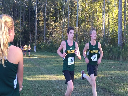 SOPHOMORES DANIEL ELFELT and Henry Bell keep a fast pace during last weeks conference meet