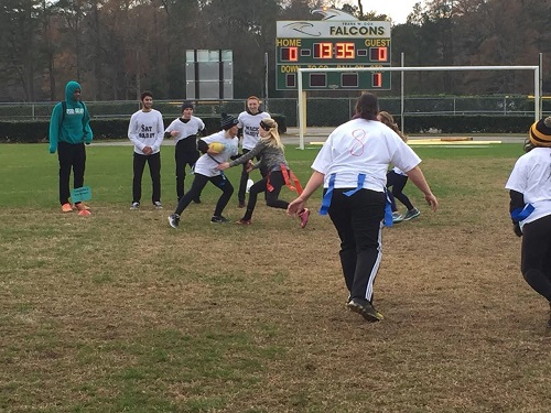 BOYS ACTED AS cheerleaders for last year's teacher team.