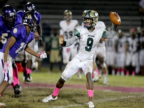 JUNIOR TAYVION ROBINSON  throws the football in their game against Tallwood