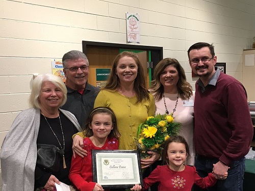 ENGLISH TEACHER MRS. Paine (center) was named the 2018 Teacher of the Year yesterday.
