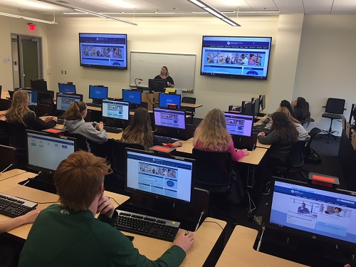 DUAL ENROLLMENT STUDENTS in Mrs. Devlins classes visited Tidewater Community College today to put their skills to work, using college sources and databases to complete research.