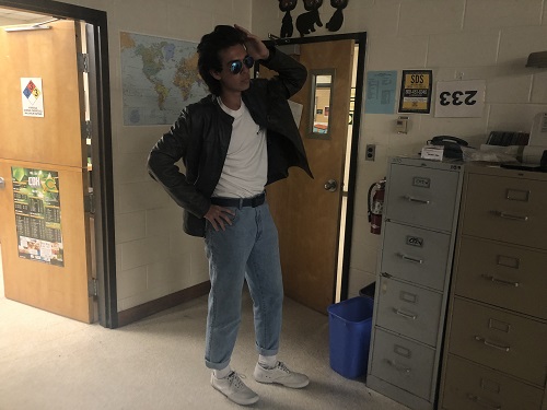 SENIOR MERRICK GESSLERS shows off his 80s style for decade day! 