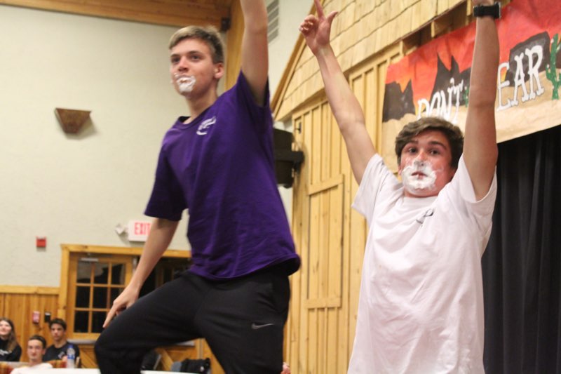 MIKE ROGERSON AND Tanner Bailey celebrate a marshmallow eating contest win.