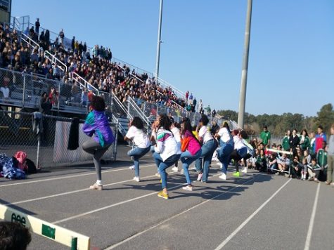 THE STEP TEAM performs at the 2018 spring pep rally.