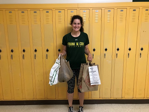 JUNIOR MADDIE BUTKOVICH collects goods for Nicaragua.