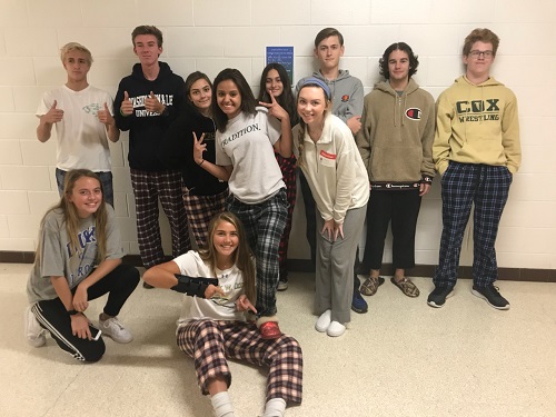 STUDENTS SHOW OFF their pajama style during P.J. day during the fall spirit week. The week ended with a pep rally on the football field. 