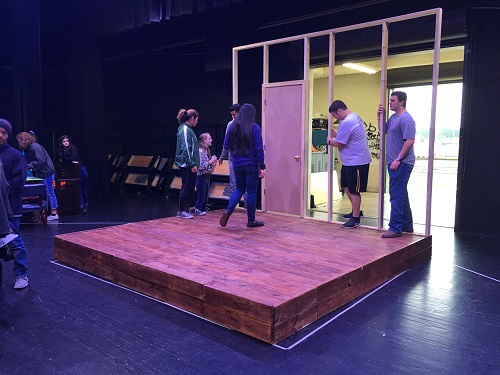 FALCON STAGE COMPANY works on the sets for their upcoming show Almost, Maine. Come see Almost, Maine on November 8, 9, and 10, doors open at 6 p.m.