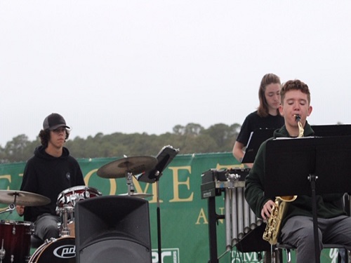 MEMBERS OF THE Cox High School Jazz Band perform at the ribbon cutting ceremony for the Wing. The jazz band, as well as the marching band, has won many awards in the last few years.