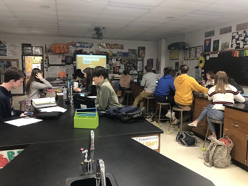 AP BIOLOGY STUDENTS review material in effort to ready themselves for this weekends NMSI session. Their first NMSI session will be Saturday, Jan. 12, at Kempsville High School.