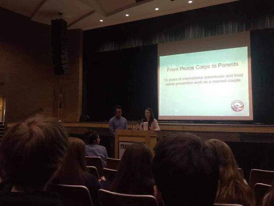 PEACE CORPS VOLUNTEERS Lenah and Jimmy Nguyen talk to students about the Peace Corps.  In the past, they have focused on their international and food waste prevention work.