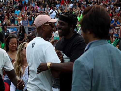 PUSHA T AND Pharrell Williams greet each other at the Battle of the Bands competition at Princess Anne High School. Pusha T is scheduled to preform 
 at the Something In The Water Festivan on Sunday, April 28.